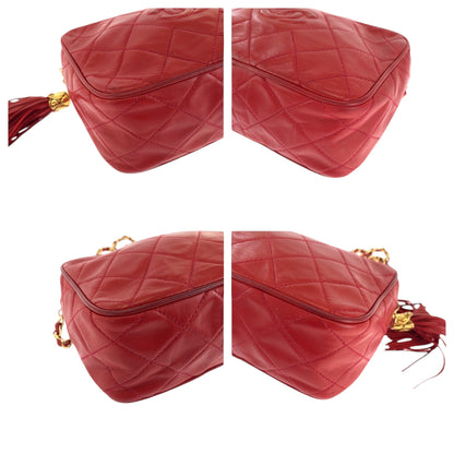 CHANEL Shoulder Bag lambskin Red Gold Metal Matrasse COCO Mark fringe tassel