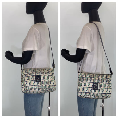 FENDI Shoulder Bag canvas Green Pink Navy Crossbody Shoulder Bag Messenger Bag Zucca Pattern FF logo Women