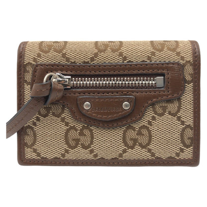GUCCI Tri-fold wallet GG canvas Brown SilverMetal Folding wallet Compact wallet Balenciaga Collaboration The Hacker Project Women