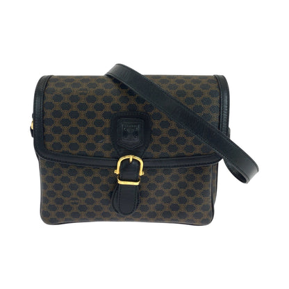 CELINE Shoulder Bag PVC Black Dark Brown Gold Metal Shoulder Bag pochette Macadam Women