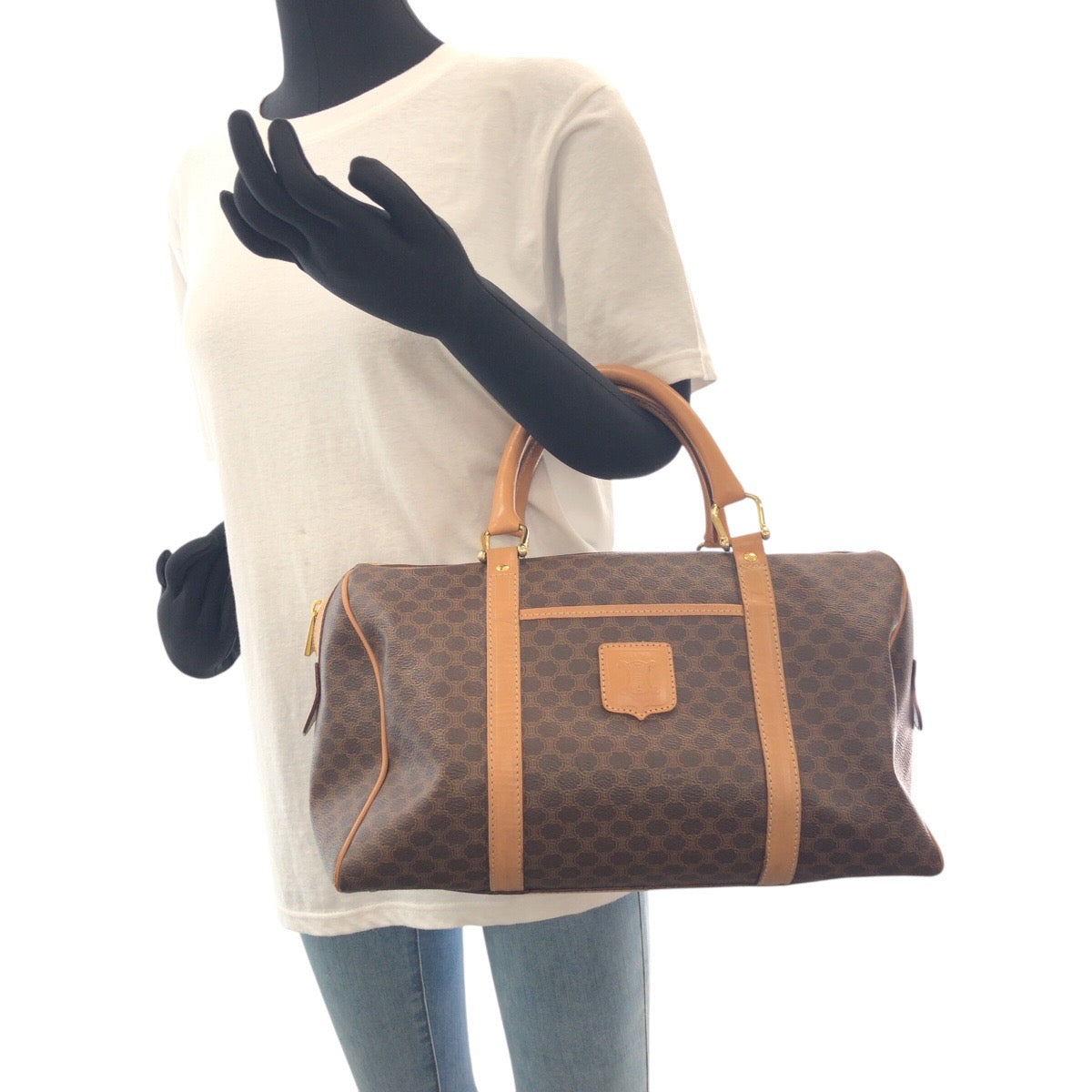 CELINE Handbag M14 PVC Brown Handbag Boston Duffel bag Macadam Women