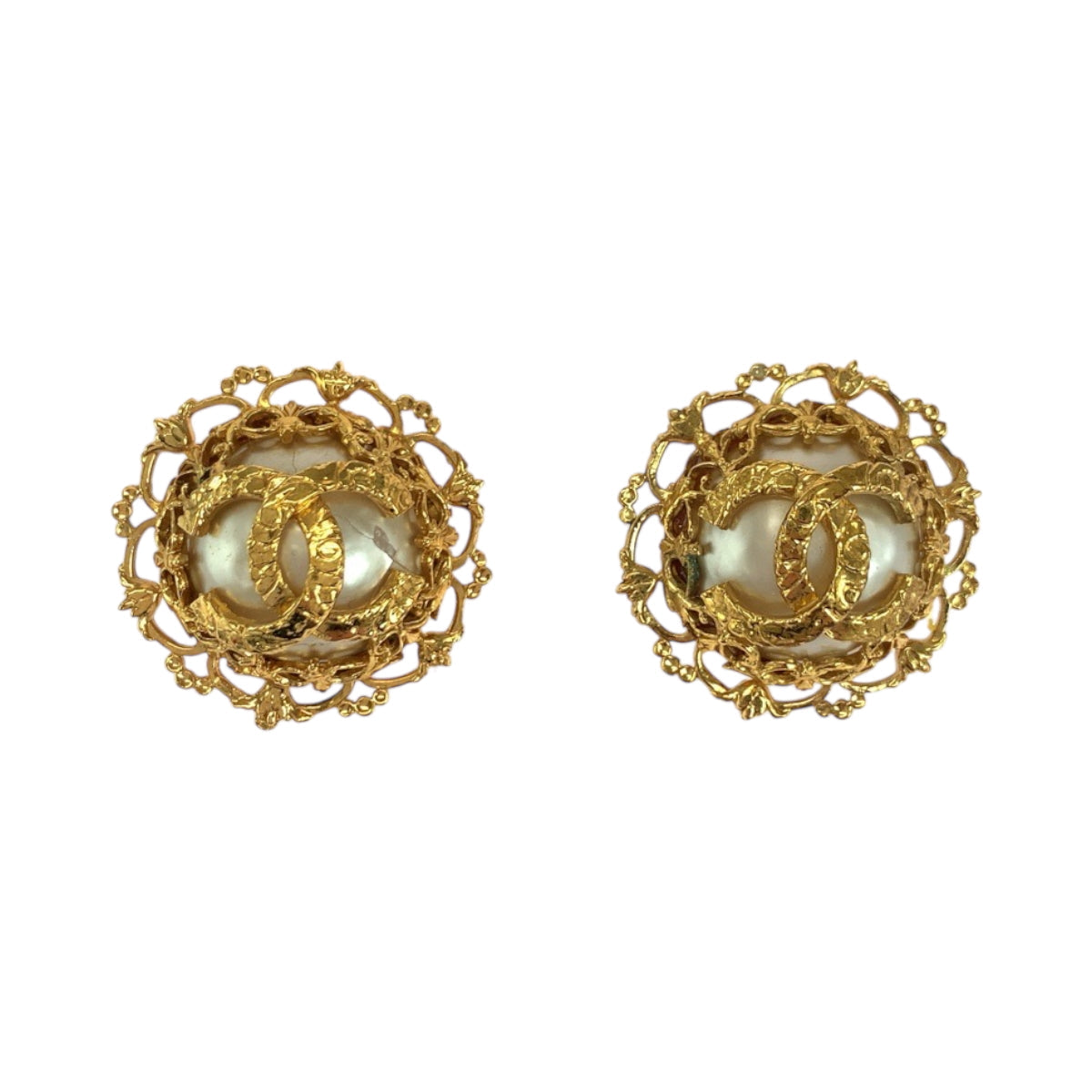 CHANEL Earring metal Gold white lava COCO Mark Baroque Pearl Women