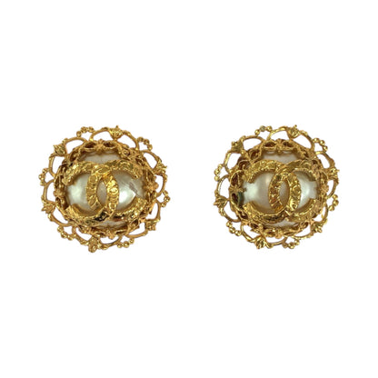 CHANEL Earring metal Gold white lava COCO Mark Baroque Pearl Women