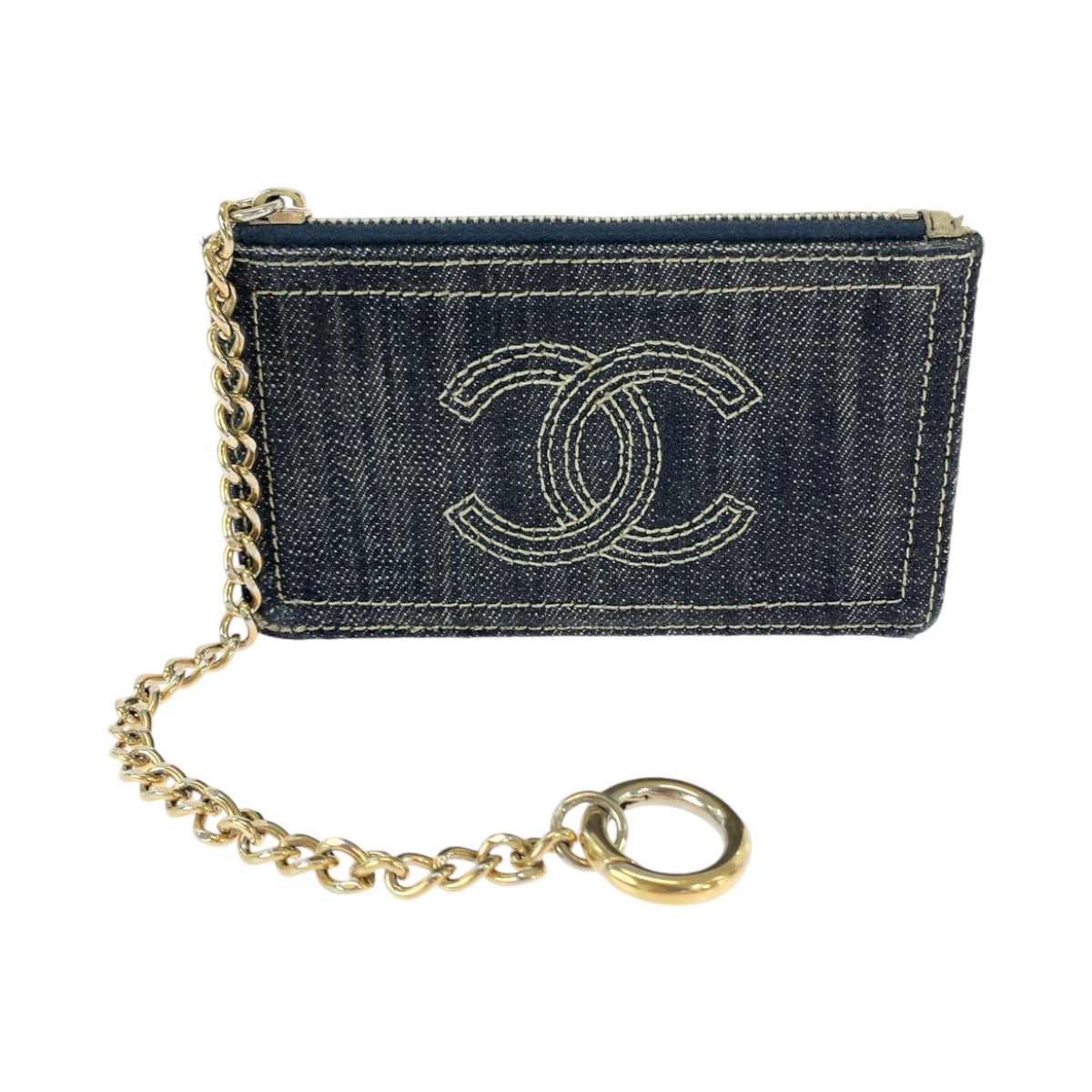 CHANEL Coin case denim Denim Blue Gold Metal Coin case with chain and coin pocket Sparkling denim COCO Mark Women
