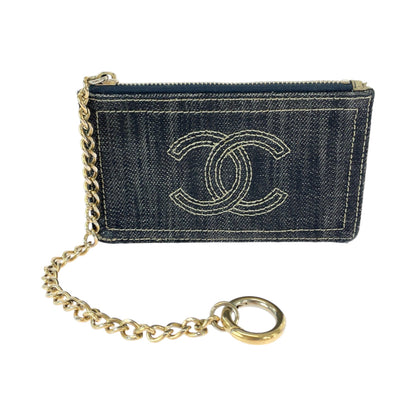 CHANEL Coin case denim Denim Blue Gold Metal Coin case with chain and coin pocket Sparkling denim COCO Mark Women