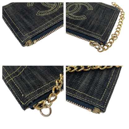 CHANEL Coin case denim Denim Blue Gold Metal Coin case with chain and coin pocket Sparkling denim COCO Mark Women