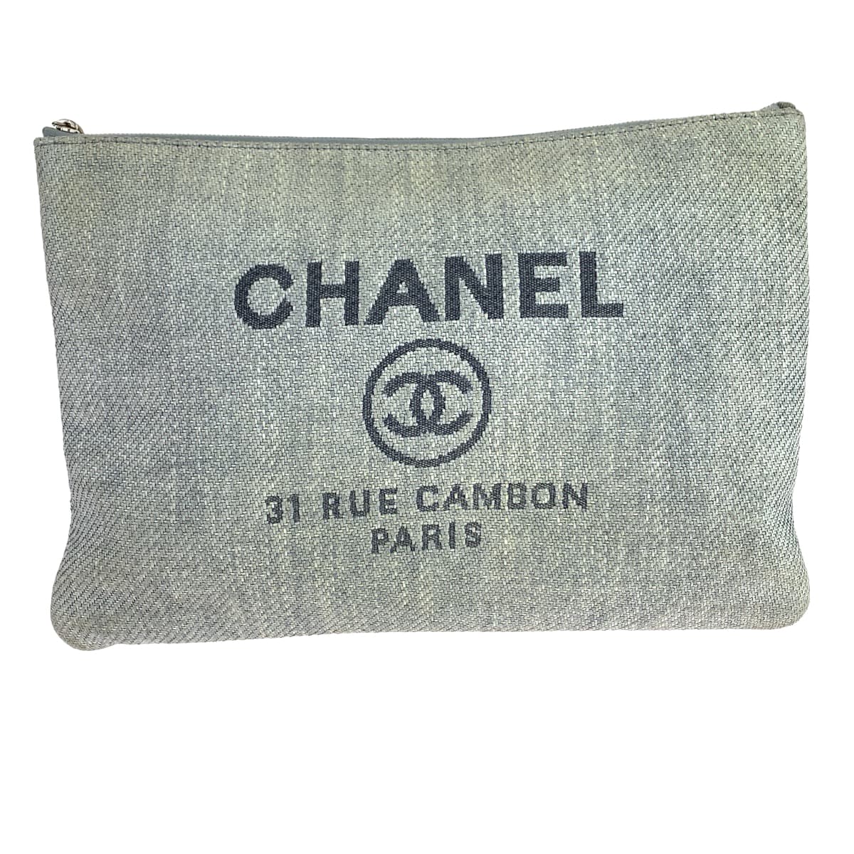 CHANEL Clutch bag canvas Grey SilverMetal Clutch bag business bag pouch Cruise line Deauville COCO Mark Women