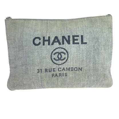 CHANEL Clutch bag canvas Grey SilverMetal Clutch bag business bag pouch Cruise line Deauville COCO Mark Women