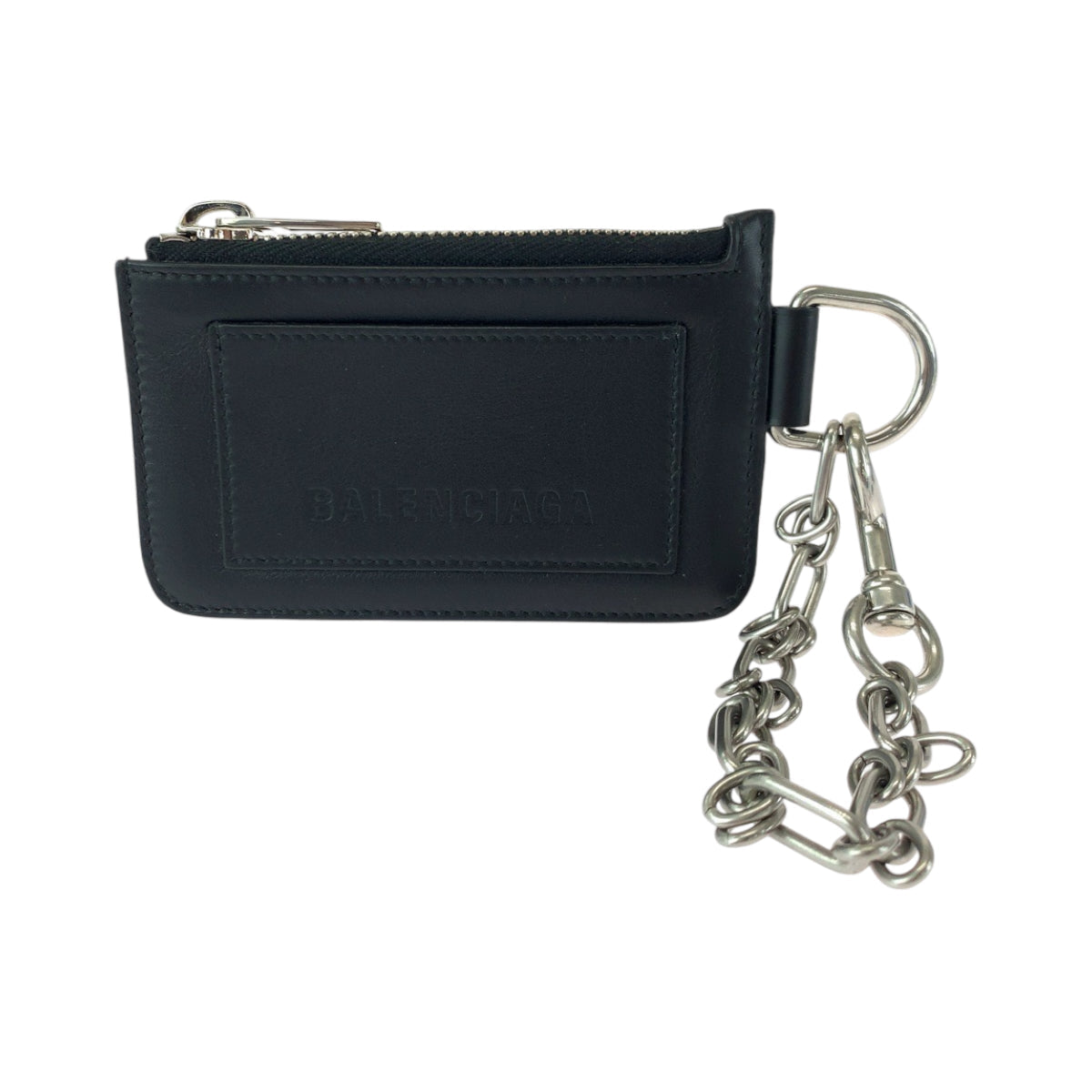 BALENCIAGA Coin case 655594 leather Black Silver Metal Chained Coin Case Fragment Case Card Case logo mens(Unisex)