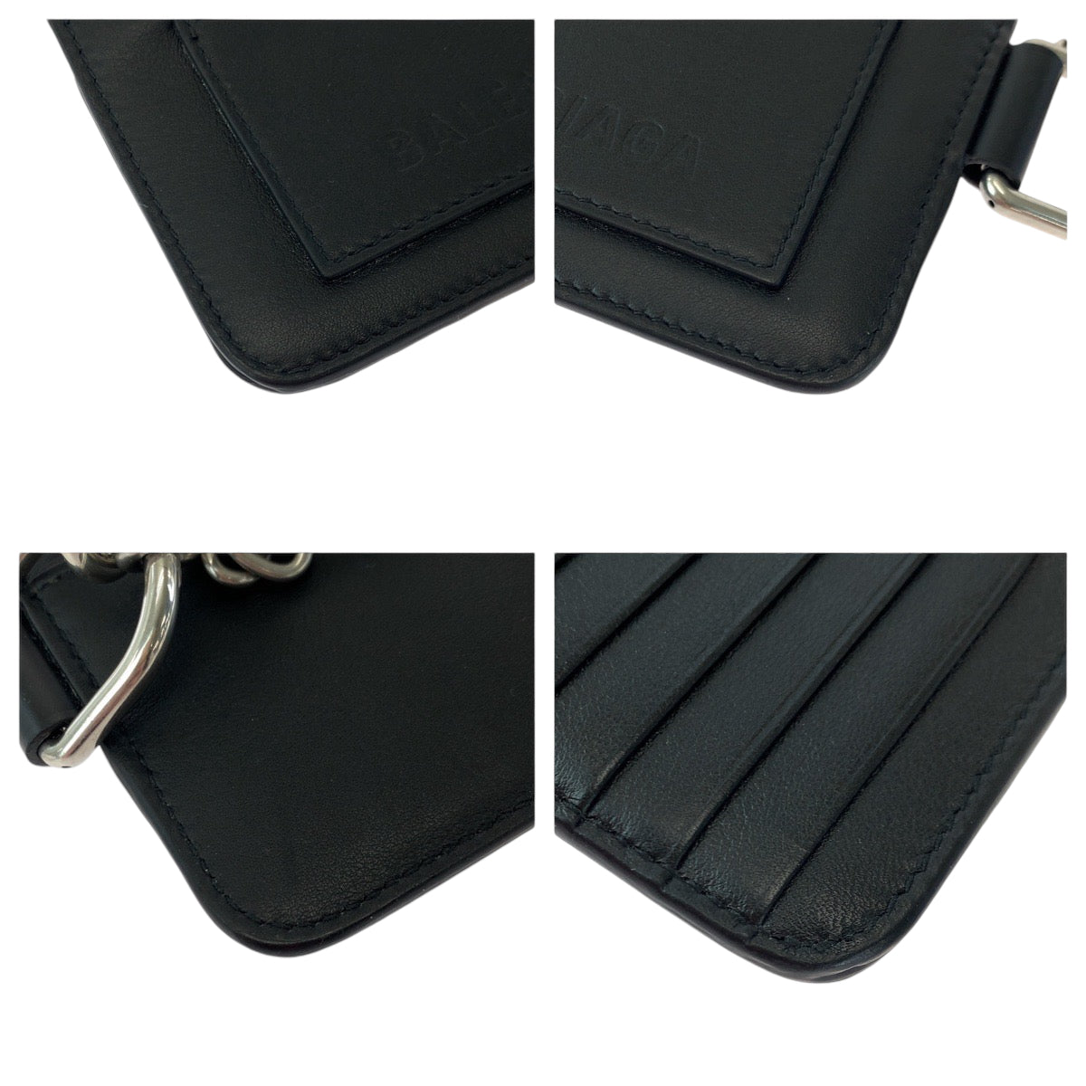 BALENCIAGA Coin case 655594 leather Black Silver Metal Chained Coin Case Fragment Case Card Case logo mens(Unisex)