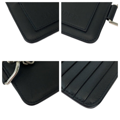 BALENCIAGA Coin case 655594 leather Black Silver Metal Chained Coin Case Fragment Case Card Case logo mens(Unisex)