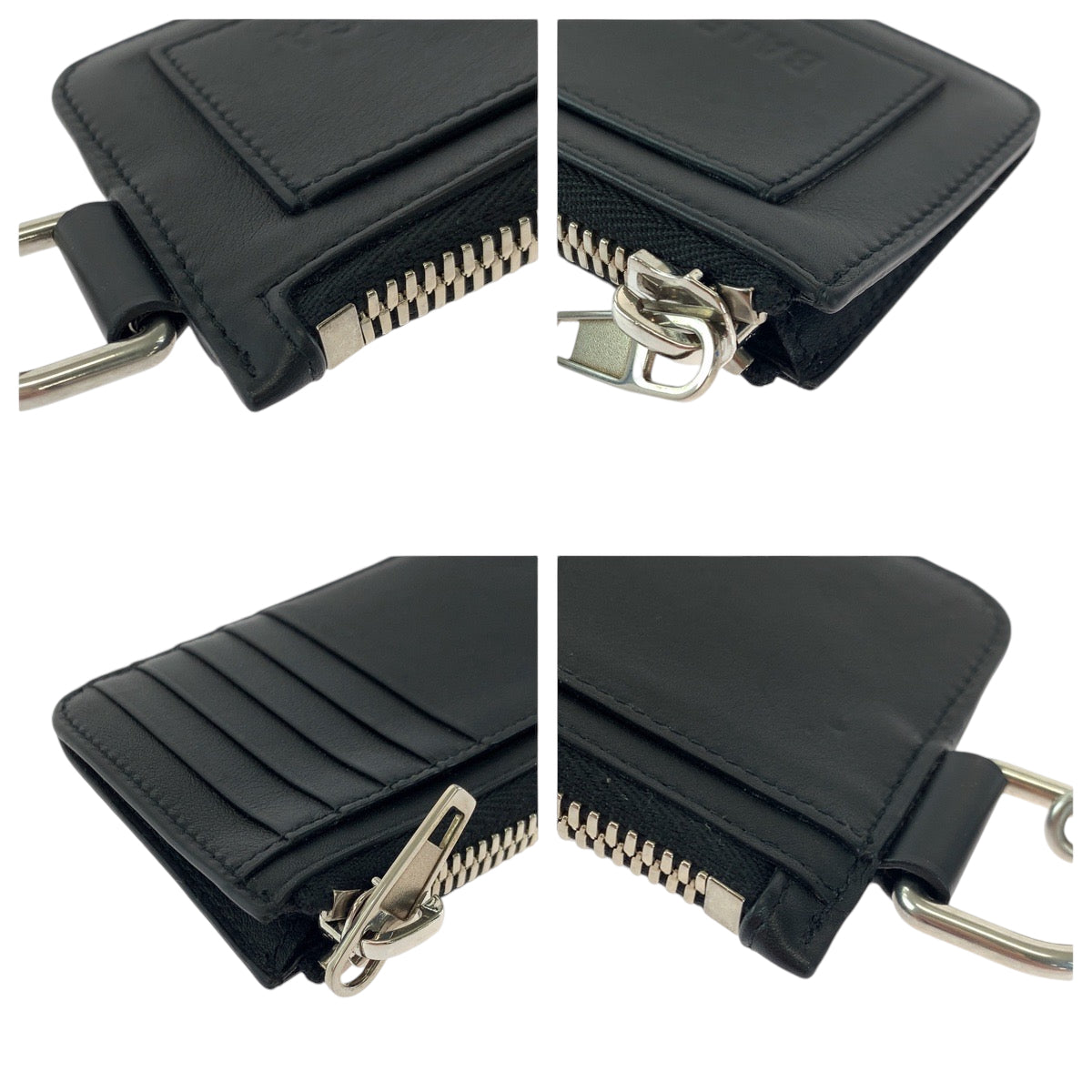 BALENCIAGA Coin case 655594 leather Black Silver Metal Chained Coin Case Fragment Case Card Case logo mens(Unisex)