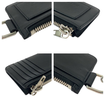 BALENCIAGA Coin case 655594 leather Black Silver Metal Chained Coin Case Fragment Case Card Case logo mens(Unisex)