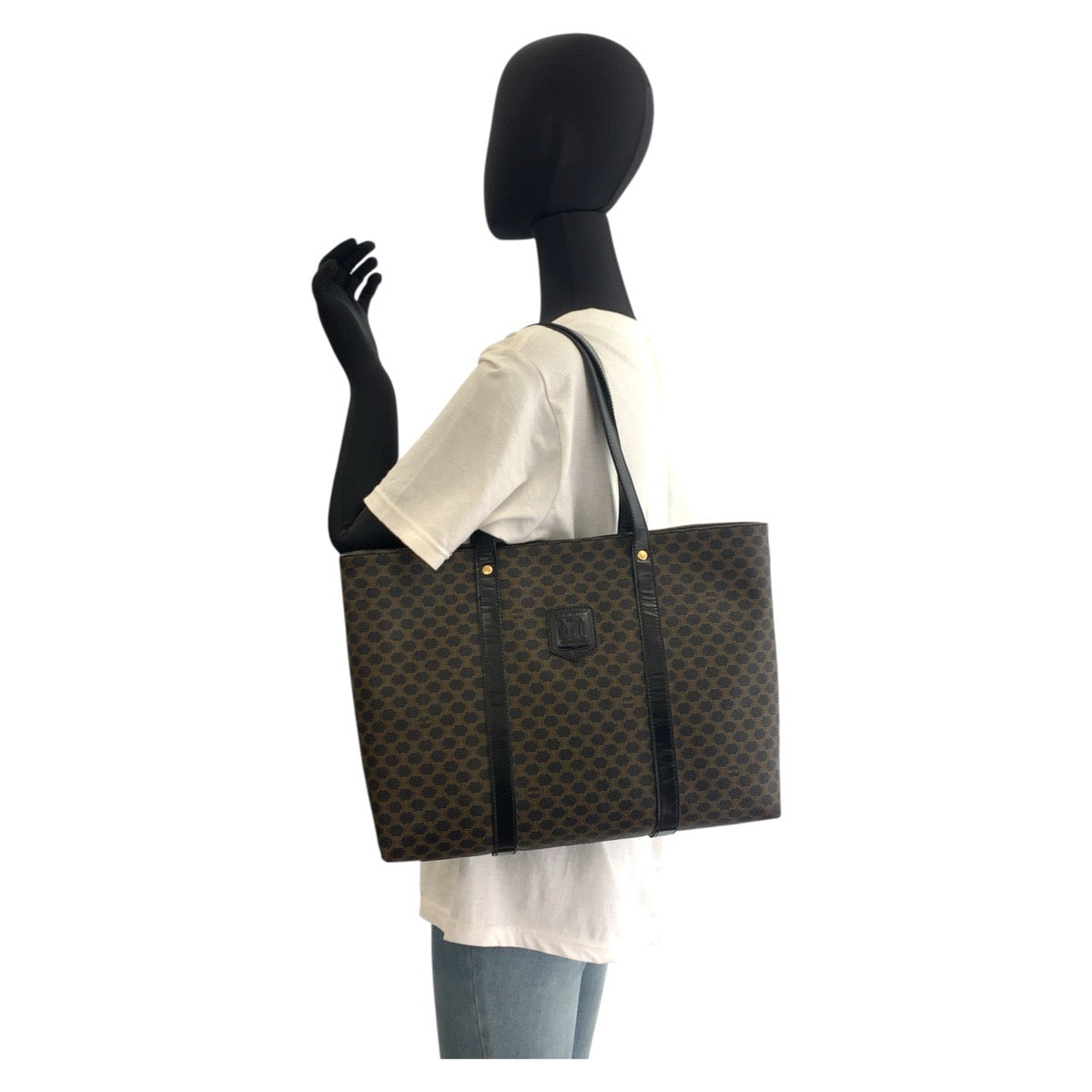 CELINE Tote Bag MC99/1 PVC Brown Black Gold Metal Tote Bag Shoulder Bag Macadam Women