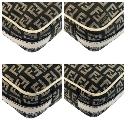 FENDI Shoulder Bag Canvas, Leather Black White Gold Metal Shoulder Bag pochette Zucchino Mamma Women