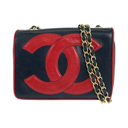 CHANEL Shoulder Bag lambskin Navy Red Gold Metal ChainShoulder Bag Pochette Deca COCO Mark Women
