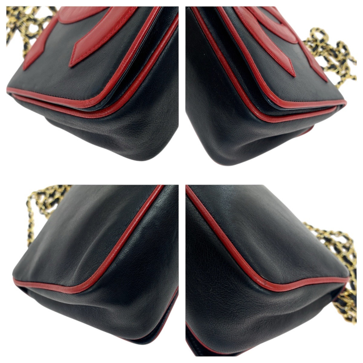 CHANEL Shoulder Bag lambskin Navy Red Gold Metal ChainShoulder Bag Pochette Deca COCO Mark Women