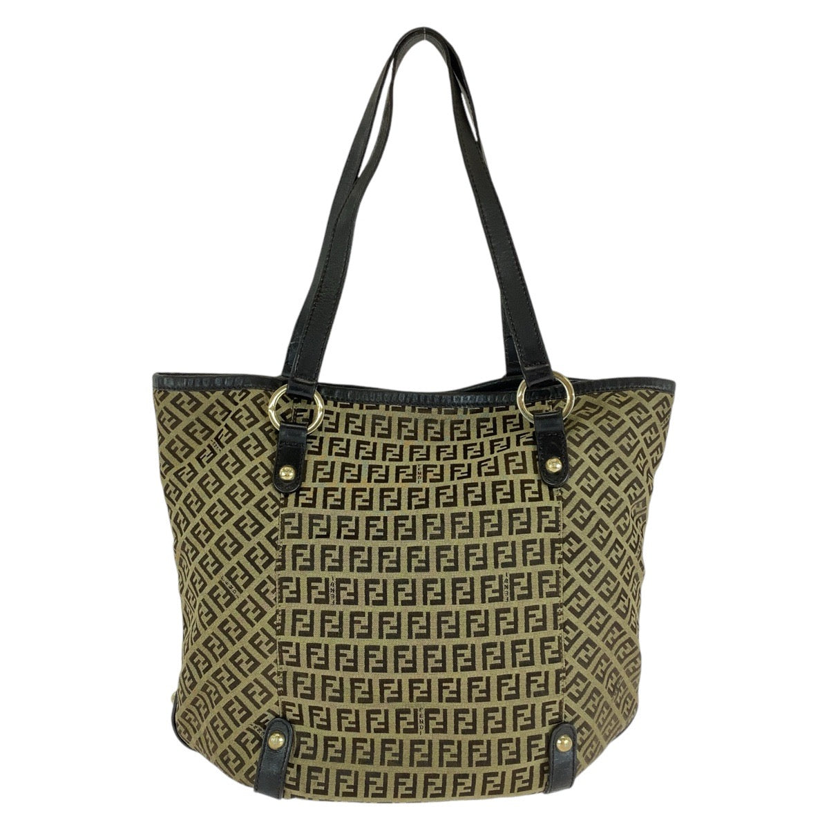 FENDI Tote Bag 8BH197 Canvas, Leather Brown Gold Metal Tote Bag Shoulder Bag Zucchino Women