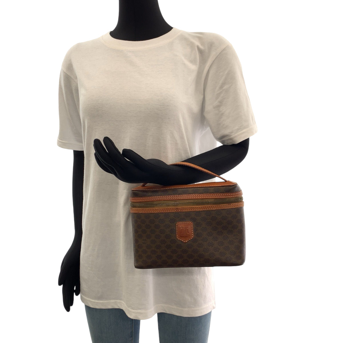 CELINE Handbag M95 PVC Brown Gold Metal Handbag vanity bag Macadam Pattern Women