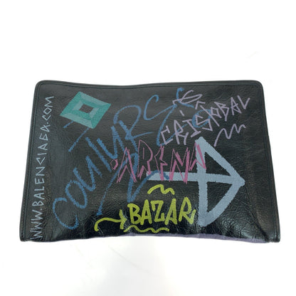 BALENCIAGA Clutch bag 443658 1060 leather black Clutch bag business bag graffiti print Women