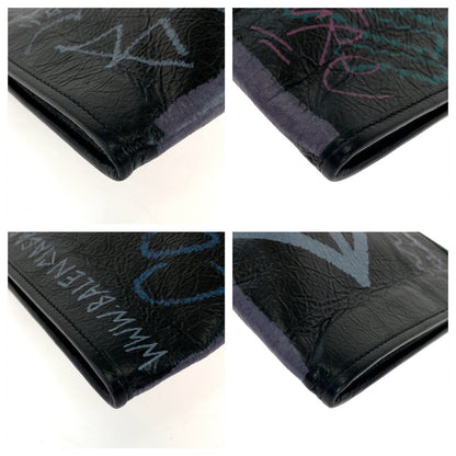 BALENCIAGA Clutch bag 443658 1060 leather black Clutch bag business bag graffiti print Women