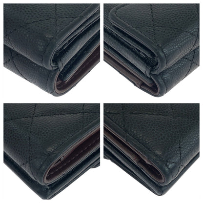 CHANEL Tri-fold wallet lambskin black Folding wallet Compact wallet Matrasse COCO Mark Women