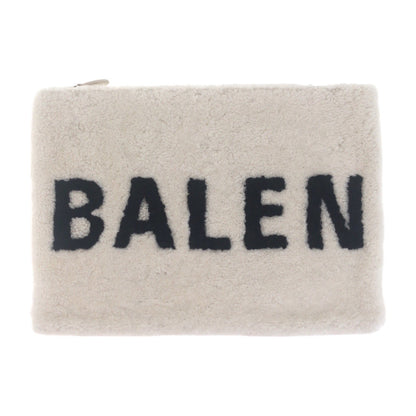BALENCIAGA Clutch bag 492681 Mouton White SilverMetal Shearing logo