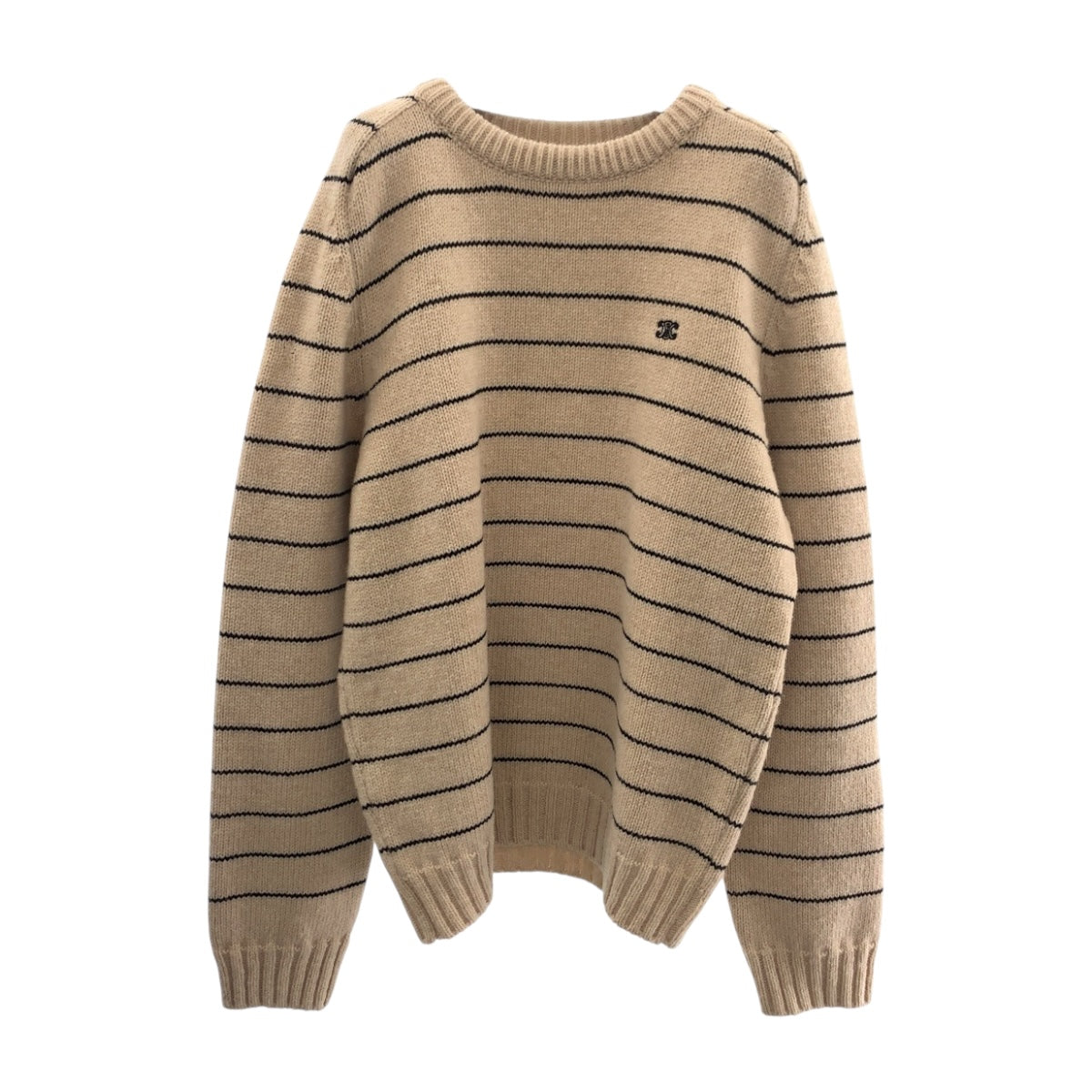 CELINE knit 2AE4F896T wool Two-tone color (beige) Triomphe Embroidered striped knit L