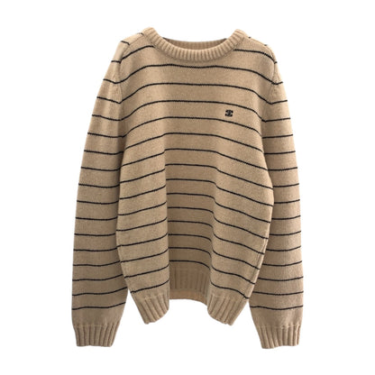 CELINE knit 2AE4F896T wool Two-tone color (beige) Triomphe Embroidered striped knit L