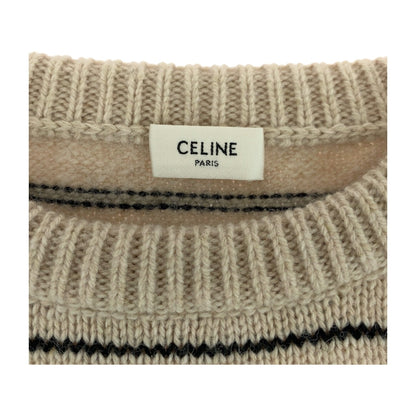 CELINE knit 2AE4F896T wool Two-tone color (beige) Triomphe Embroidered striped knit L