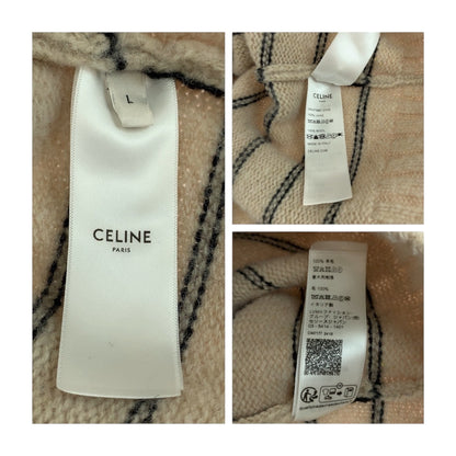 CELINE knit 2AE4F896T wool Two-tone color (beige) Triomphe Embroidered striped knit L