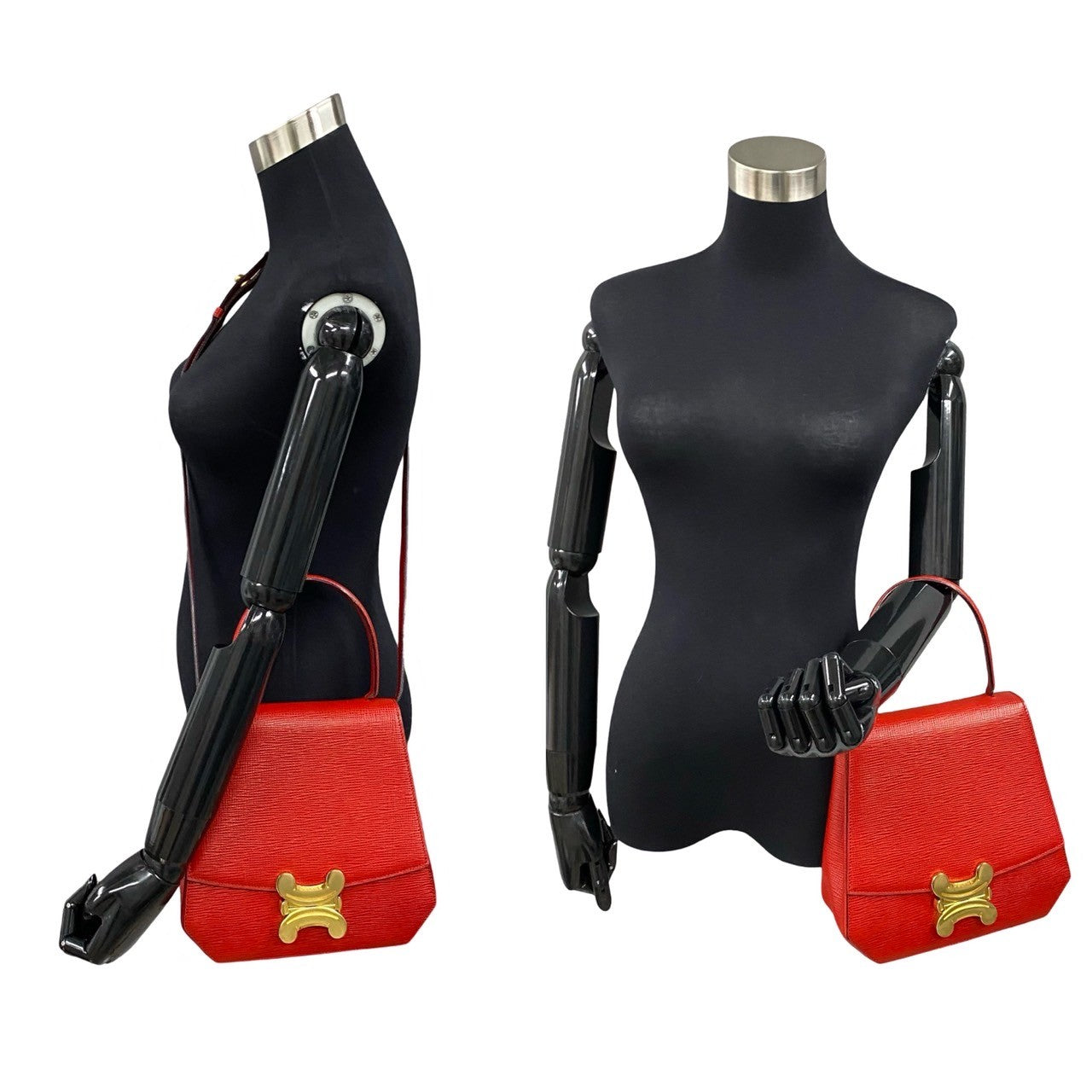 CELINE Shoulder Bag leather Red Triomphe logo Metal Women