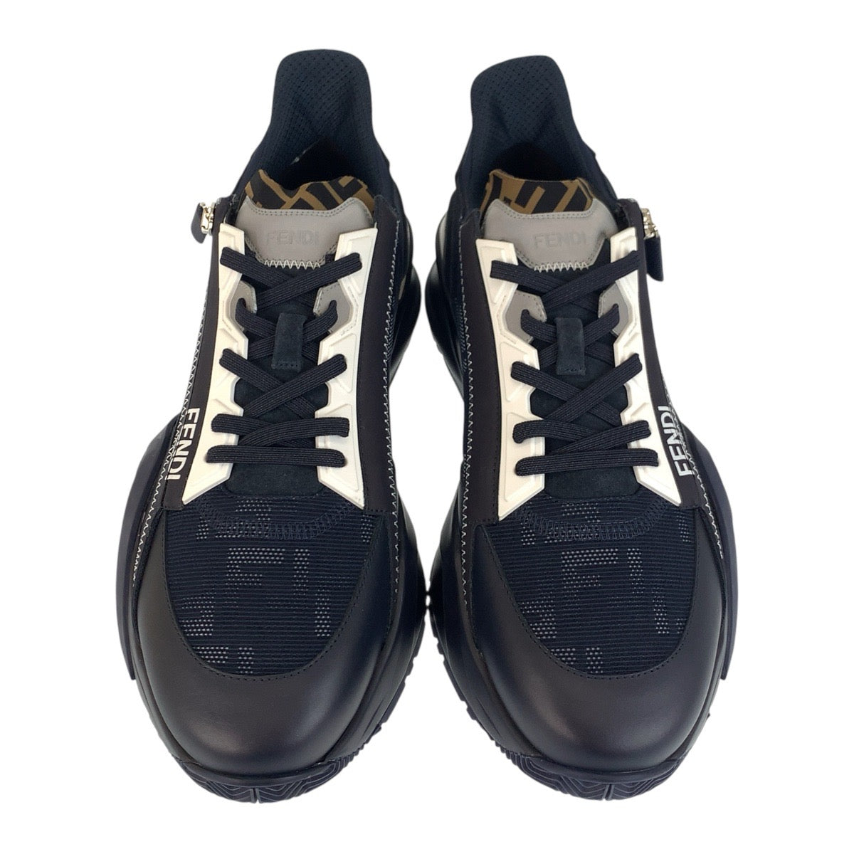 FENDI sneakers Nylon, Rubber Navy multi-color Low cut sneakers with side zip Zucca 23AW FLOW mens 11