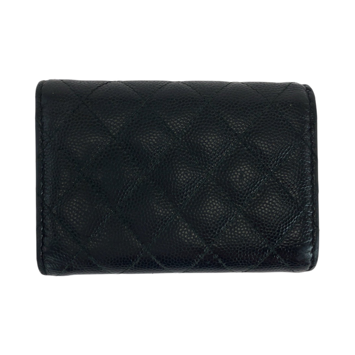 CHANEL Tri-fold wallet Caviar skin Black GoldMetal Folding wallet Compact wallet Boy Chanel Small Flap COCO Mark Women