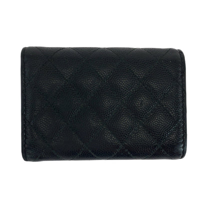 CHANEL Tri-fold wallet Caviar skin Black GoldMetal Folding wallet Compact wallet Boy Chanel Small Flap COCO Mark Women