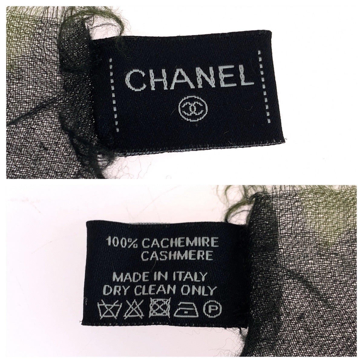 CHANEL scarf cashmere Green multicolor Camouflage COCO Mark
