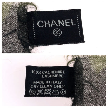 CHANEL scarf cashmere Green multicolor Camouflage COCO Mark