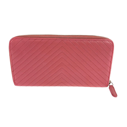 CHANEL Long Wallet Purse Caviar skin Pink Gold Metal V Chevron Vstitch COCO Mark