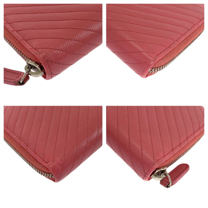 CHANEL Long Wallet Purse Caviar skin Pink Gold Metal V Chevron Vstitch COCO Mark
