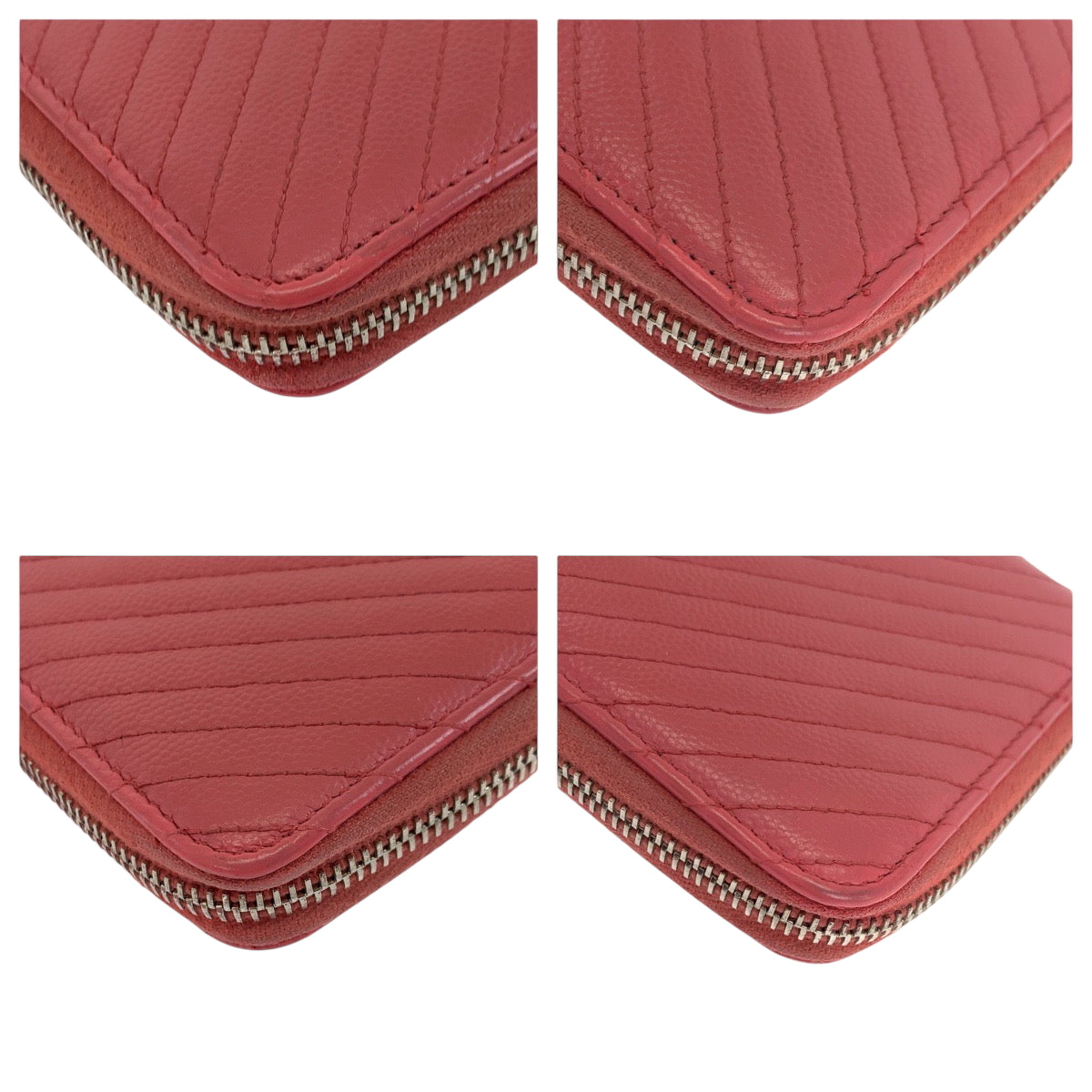 CHANEL Long Wallet Purse Caviar skin Pink Gold Metal V Chevron Vstitch COCO Mark