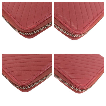 CHANEL Long Wallet Purse Caviar skin Pink Gold Metal V Chevron Vstitch COCO Mark
