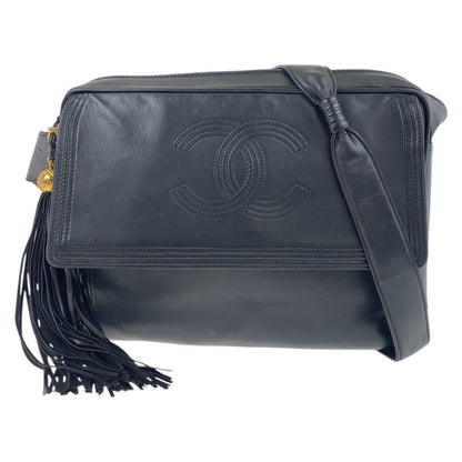 CHANEL Shoulder Bag leather Black GoldMetal Shoulder Bag pochette COCO Mark Fringe Women