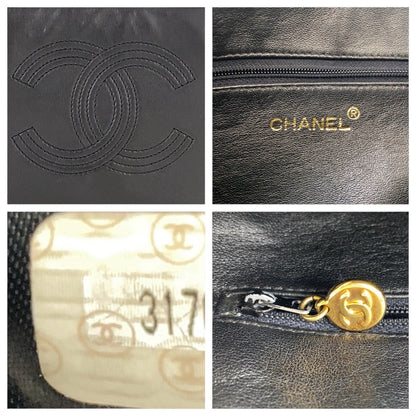 CHANEL Shoulder Bag leather Black GoldMetal Shoulder Bag pochette COCO Mark Fringe Women