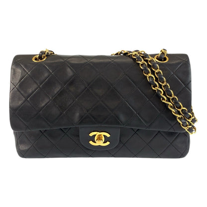 CHANEL Shoulder Bag lambskin Black GoldMetal ChainShoulder Bag matelasse 25 double flap COCO Mark Turnlock Women