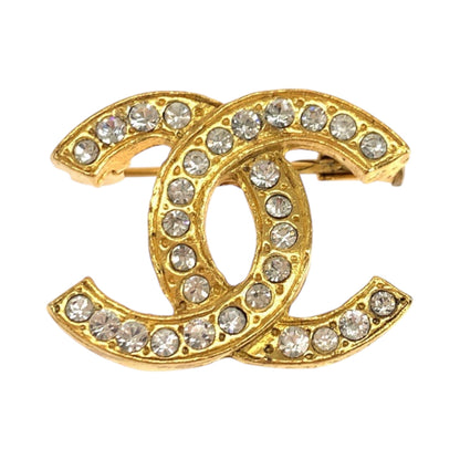 CHANEL Brooch plating gold Brooch COCO Mark rhinestone Women