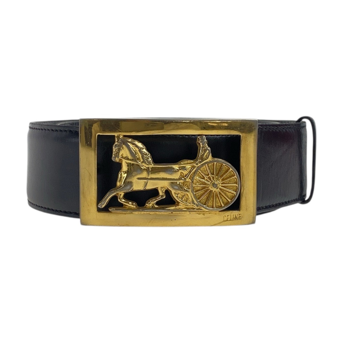 CELINE belt leather Black Gold Metal Carriage Metal mens No Size (See Description)