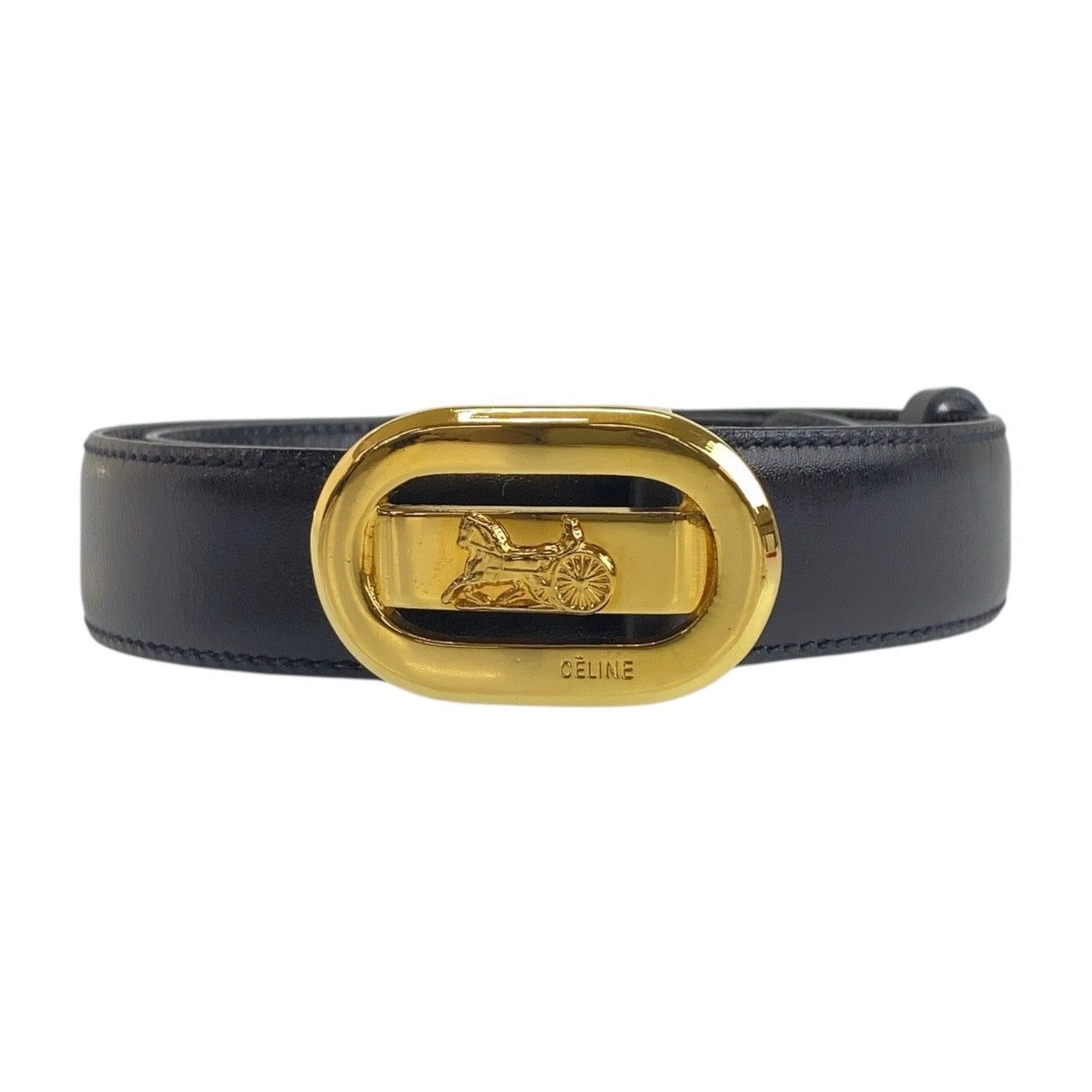 CELINE belt leather Black GoldMetal Carriage Metal Women 65