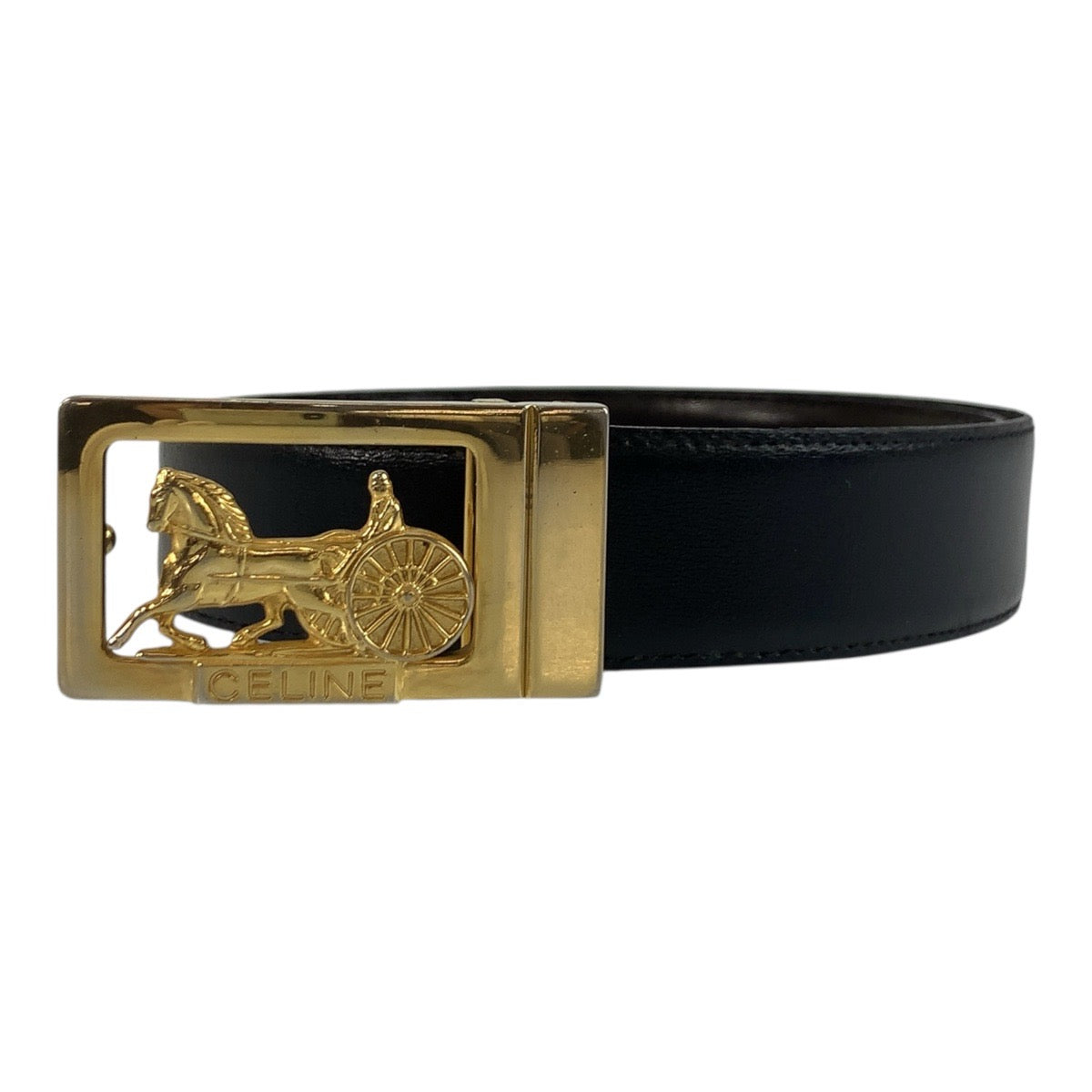 CELINE belt leather black Carriage Metal