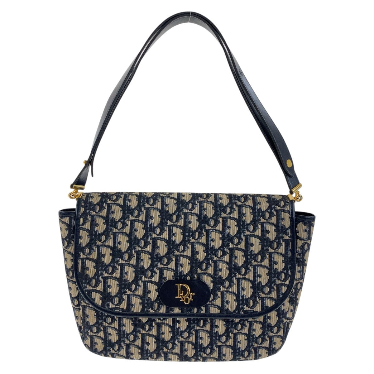 Christian Dior Shoulder Bag canvas Navy Gold Metal Trotter