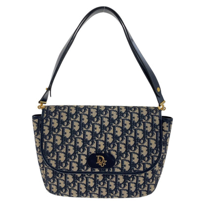 Christian Dior Shoulder Bag canvas Navy Gold Metal Trotter
